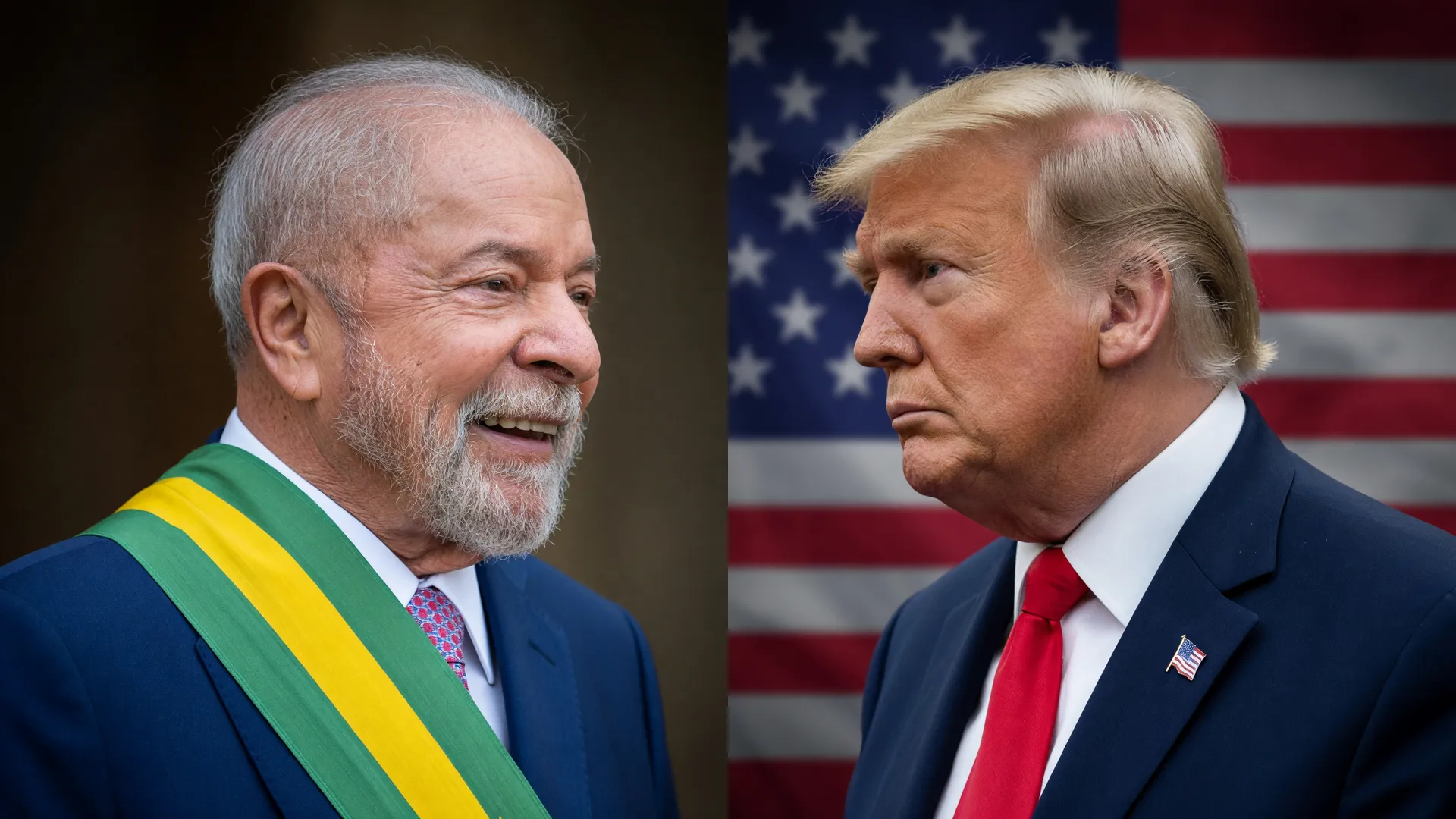 Lula e Trump lado a lado simbolizam a tensão do tarifaço dos EUA ao Brasil