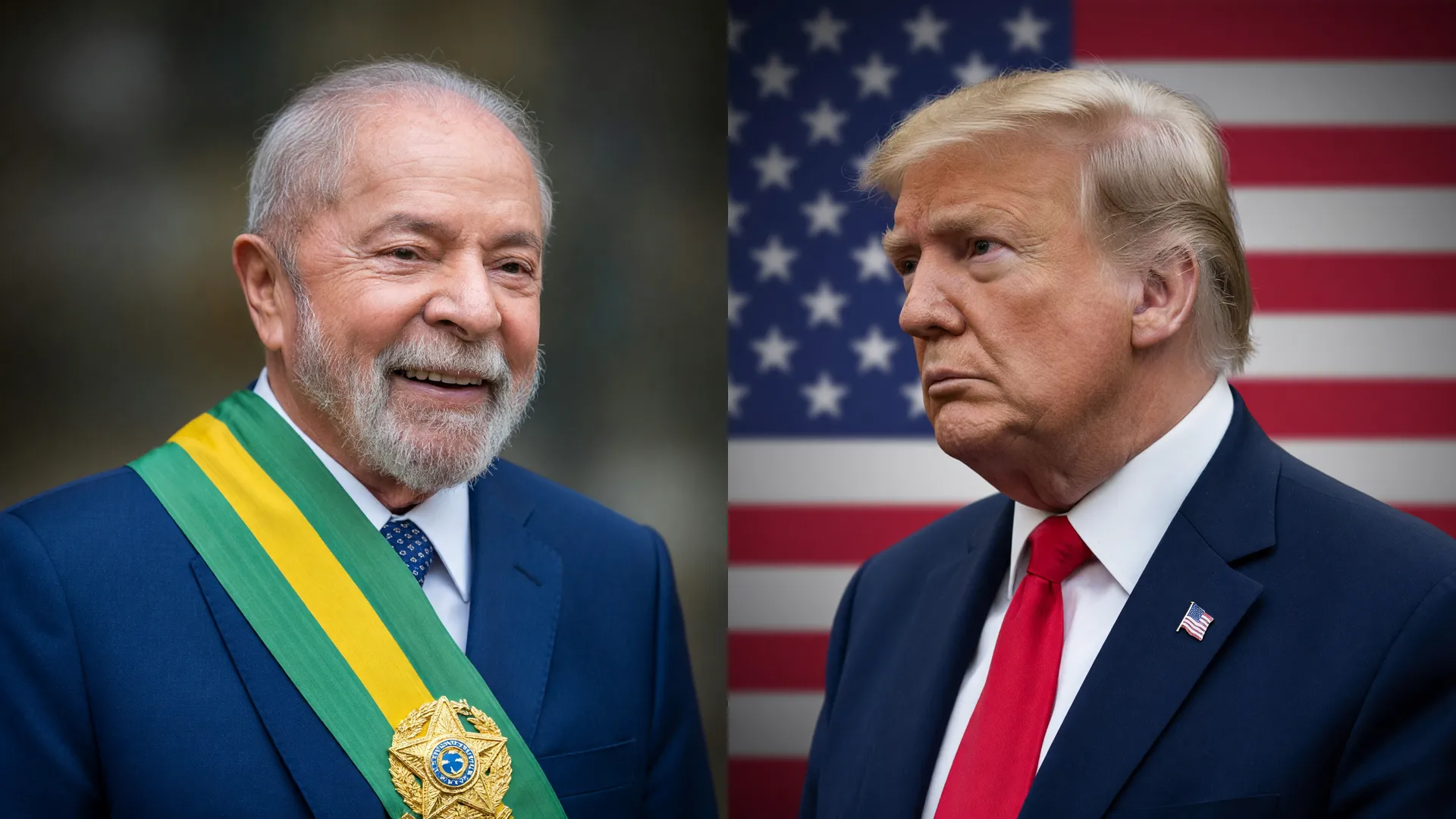Lula e Trump em lados opostos simbolizam a tensão do tarifaço dos EUA no Brasil