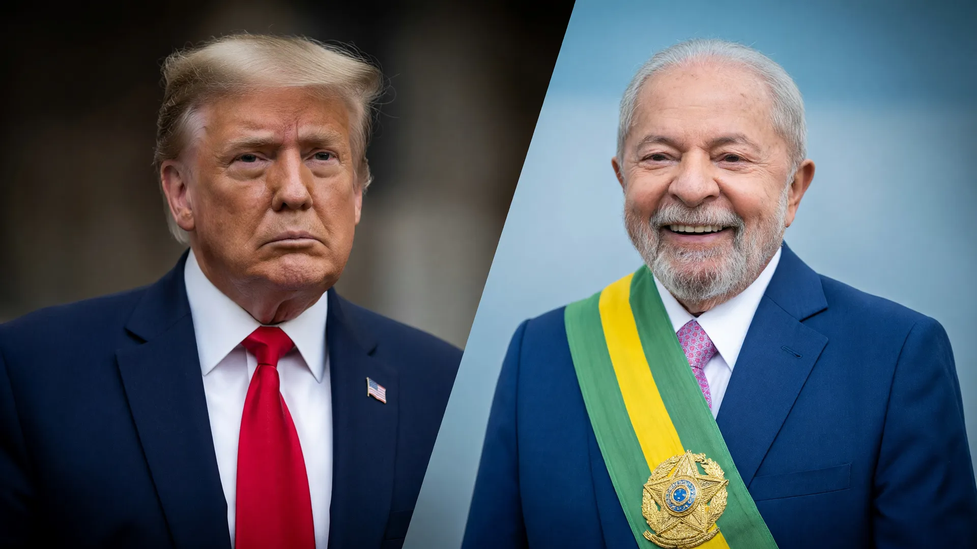 Retrato de Trump e Lula lado a lado simboliza as tarifas de Trump contra o Brasil