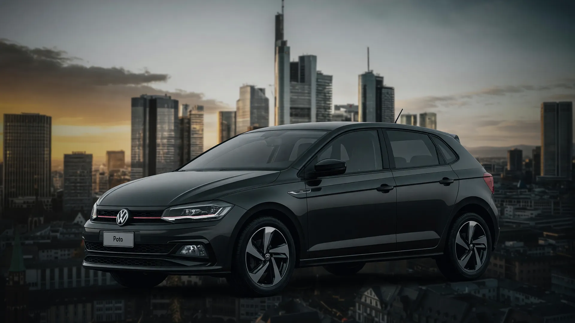 Volkswagen em tom cinza sob skyline sombria da Alemanha, refletindo a crise das Volkswagen demissões 100 mil vagas