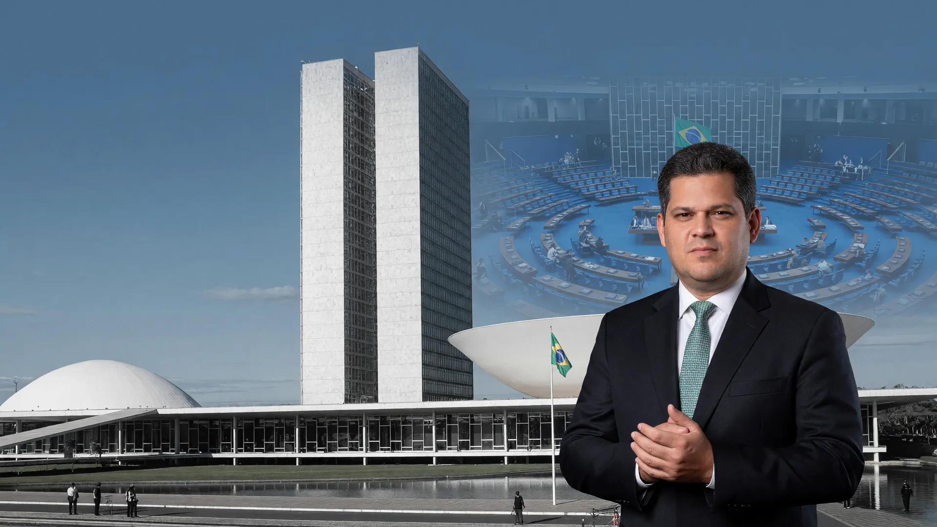 Congresso Nacional vazio e Davi Alcolumbre simbolizam adiamento das votações no Congresso após eleições