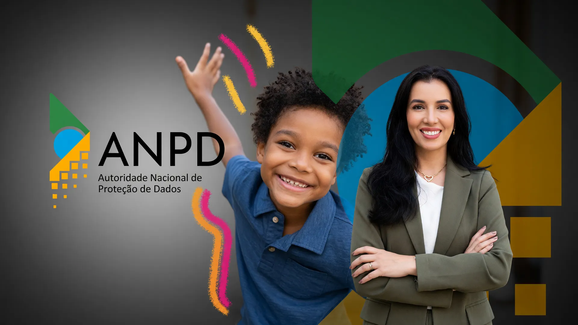 ANPD fiscalização redes sociais IA: logomarca da agência em composição editorial com criança e mulher