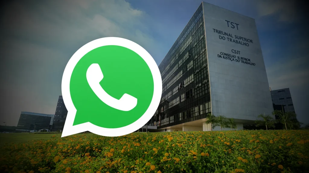 Fachada do TST e logo do WhatsApp simbolizando assédio eleitoral no trabalho investigado pela Justiça do Trabalho