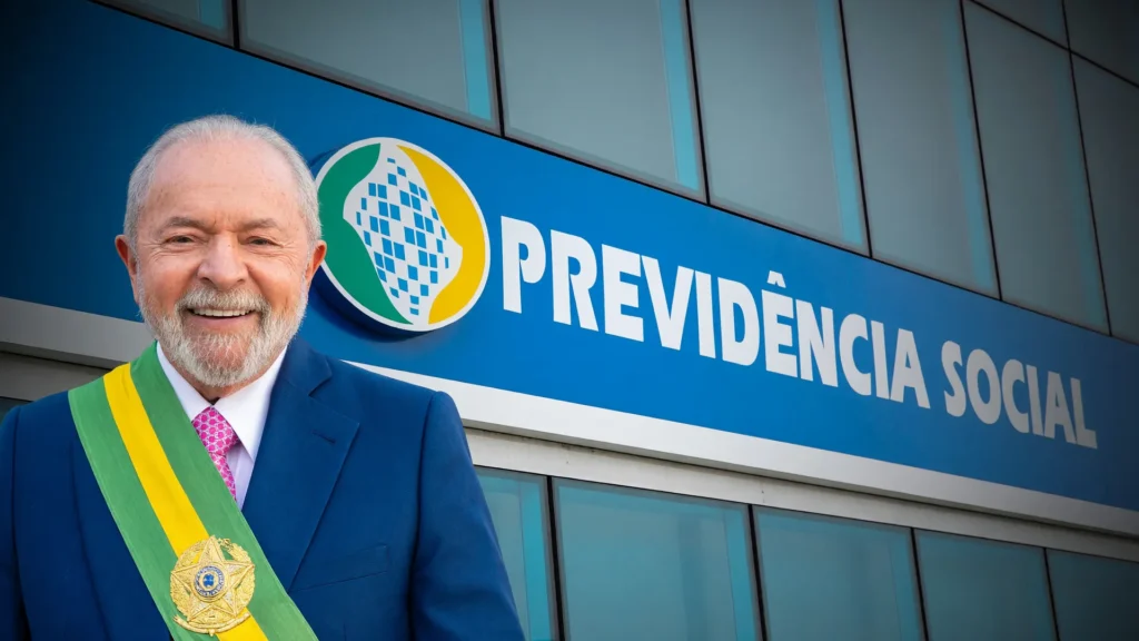 Fachada do INSS e retrato do presidente Lula ilustram aumento de indeferimentos do INSS
