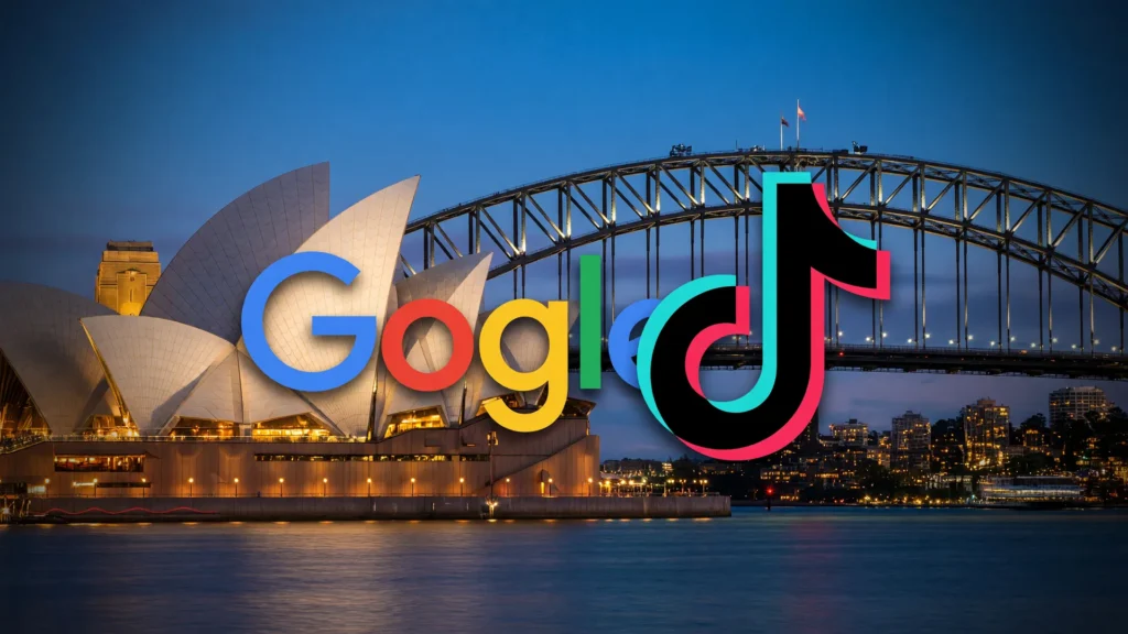 Ópera de Sydney com logos do Google e TikTok: Austrália taxa big techs por uso de notícias