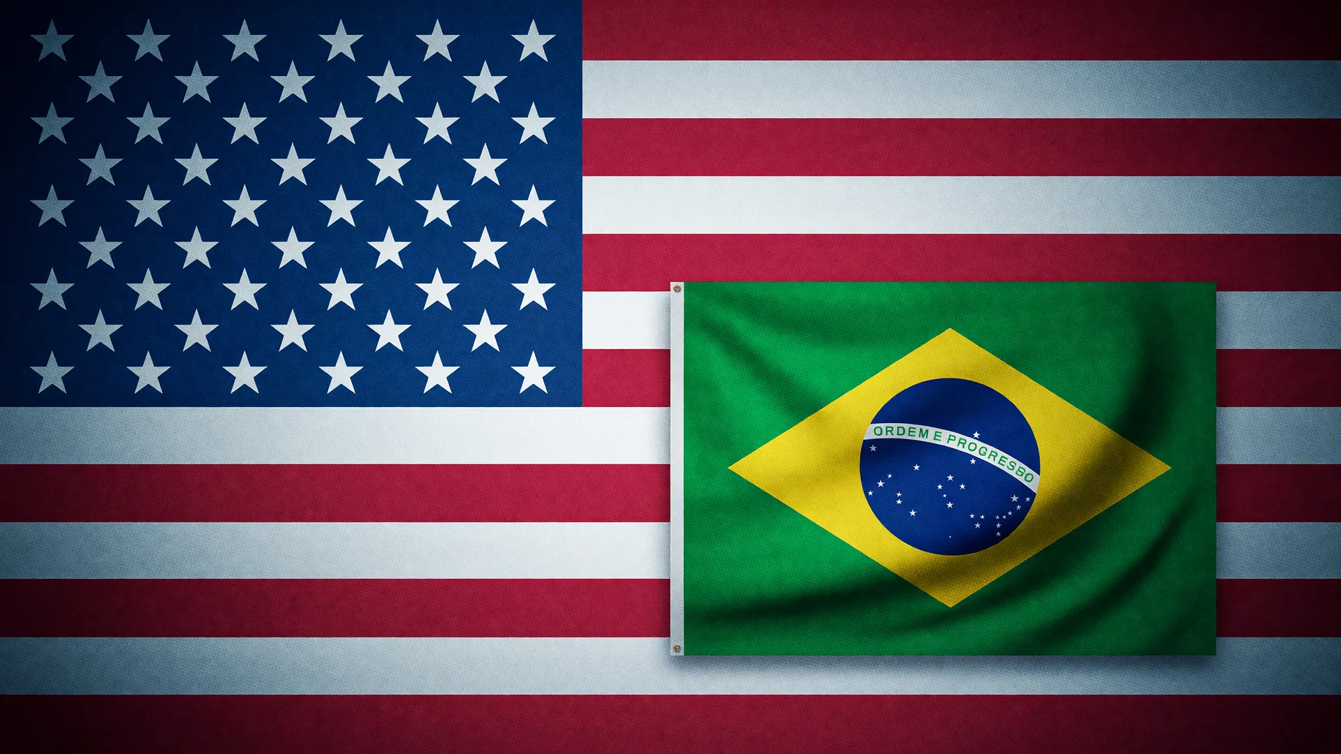 Bandeiras dos EUA e Brasil sobre fundo escuro sinalizam alerta da bactéria comedora de carne oceanos