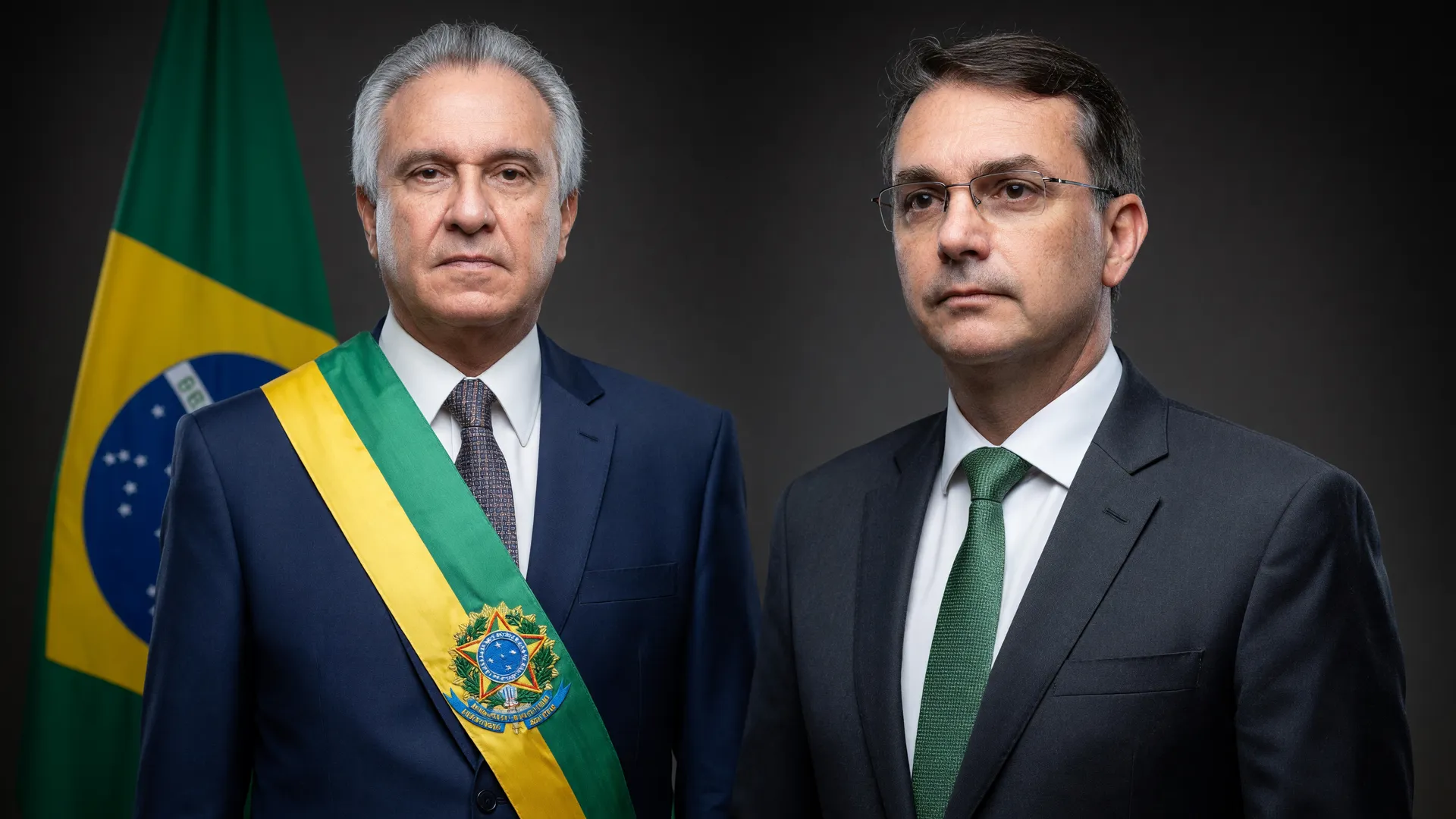 Ronaldo Caiado e Flávio Bolsonaro em embate político; Caiado disputa voto do agro nas eleições 2026