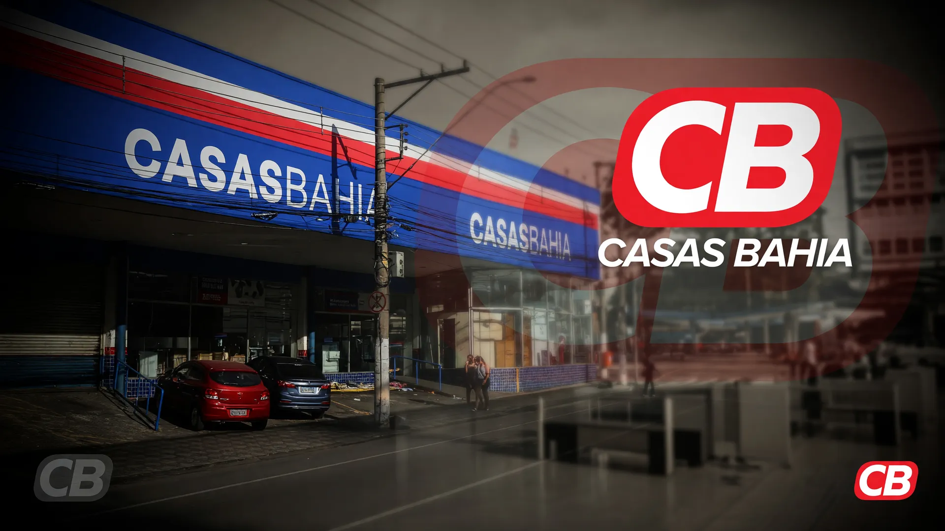 Fachada de loja Casas Bahia em avenida urbana durante processo de recuperação judicial e crise de dívidas