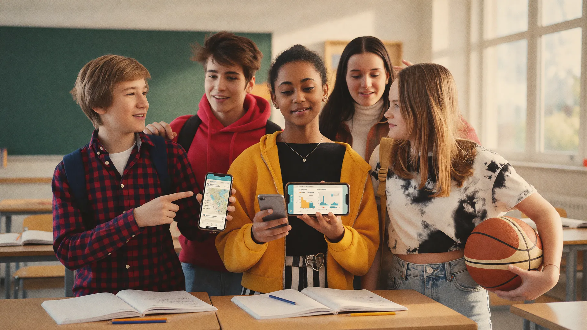 Grupo de adolescentes em sala de aula ilustra uso do celular como ferramenta pedagógica nas escolas
