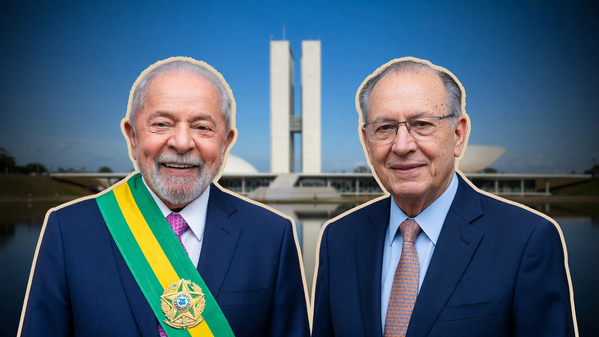 Lula e Alckmin, a única chapa mista nas chapas puro-sangue eleição 2026, com o Congresso Nacional ao fundo