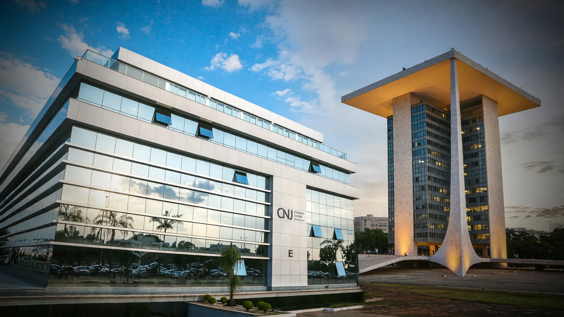 Sede do CNJ em destaque e STF ao fundo em composição sobre auditoria do CNJ adicional tempo de serviço