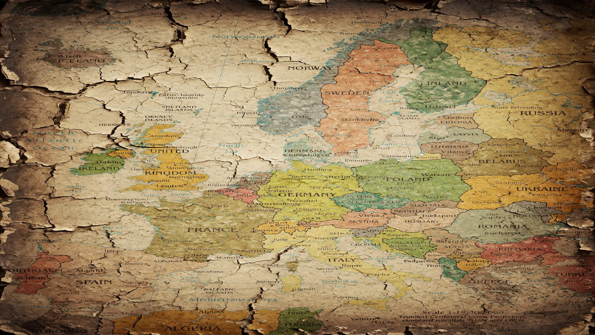 Mapa da Europa ressecado e envelhecido, evocando colapso climático Idade do Bronze e crise climática atual
