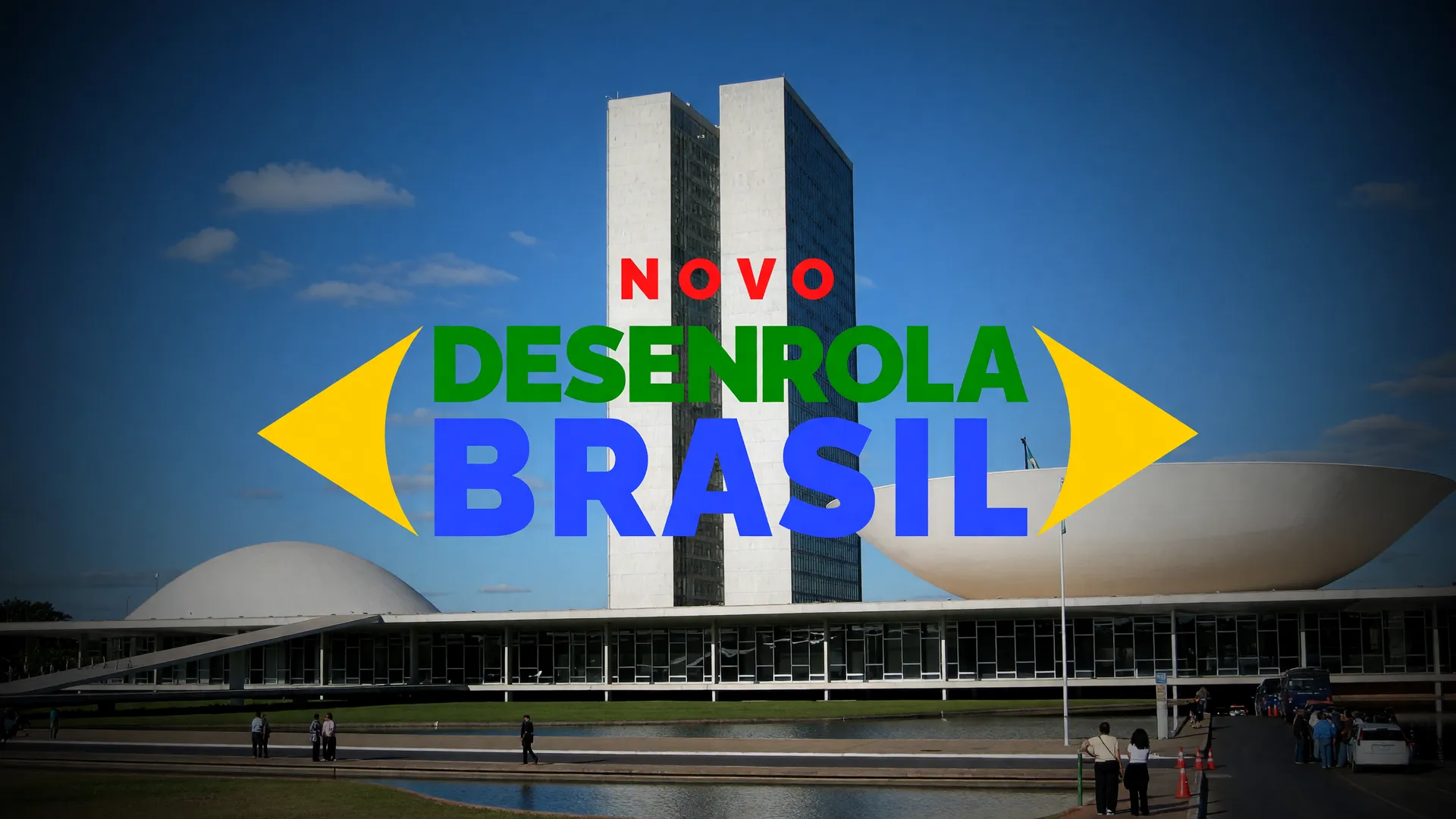 Congresso Nacional ao fundo e logo do Desenrola Brasil, representando a luta por desconto para adimplentes do Fies