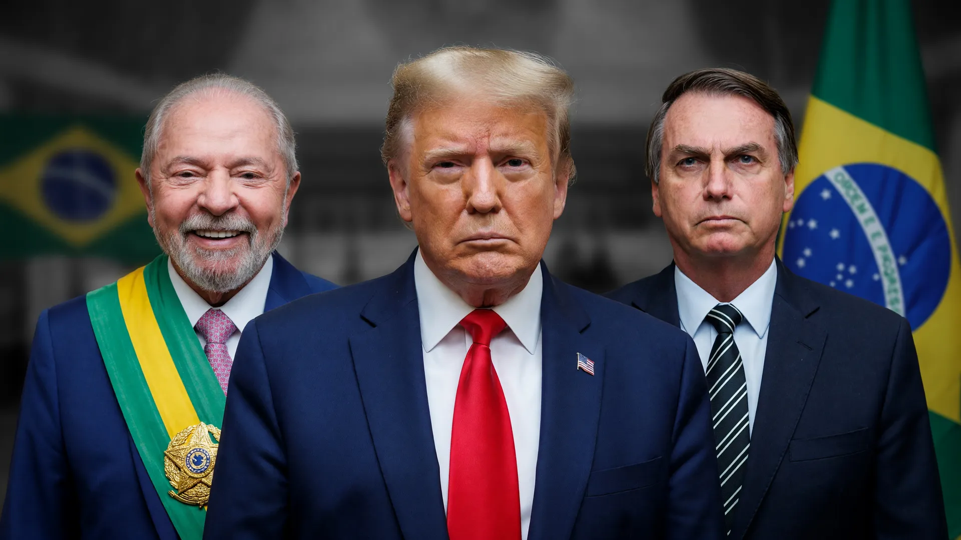 Dólar sobe com eleições no Brasil em composição com Trump, Lula e Bolsonaro representando tensão política e cambial