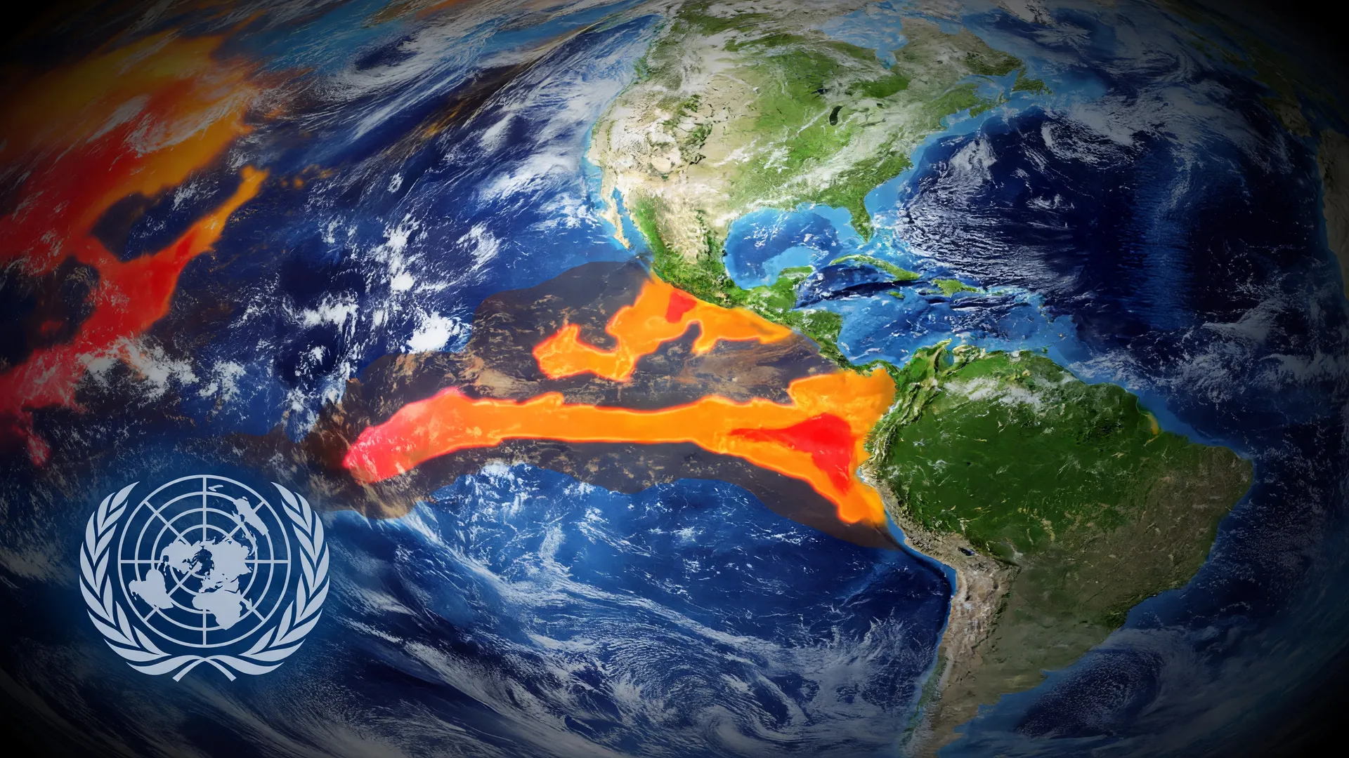 Mapa térmico do El Niño com anomalias em laranja e vermelho no Pacífico, retratando El Niño insegurança alimentar