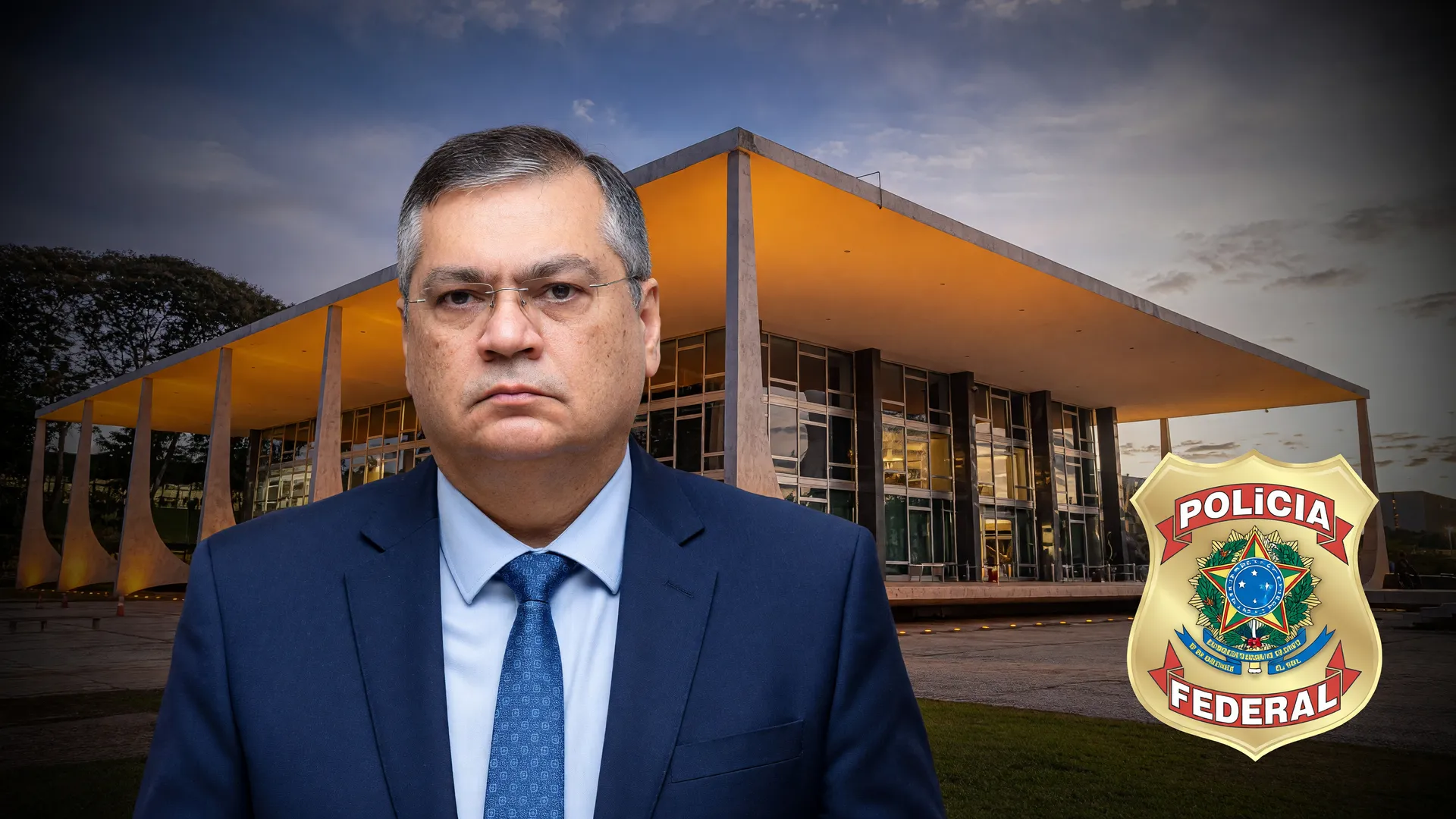Ministro Flávio Dino anula emendas parlamentares indicadas por dirigentes, com STF e Polícia Federal ao fundo