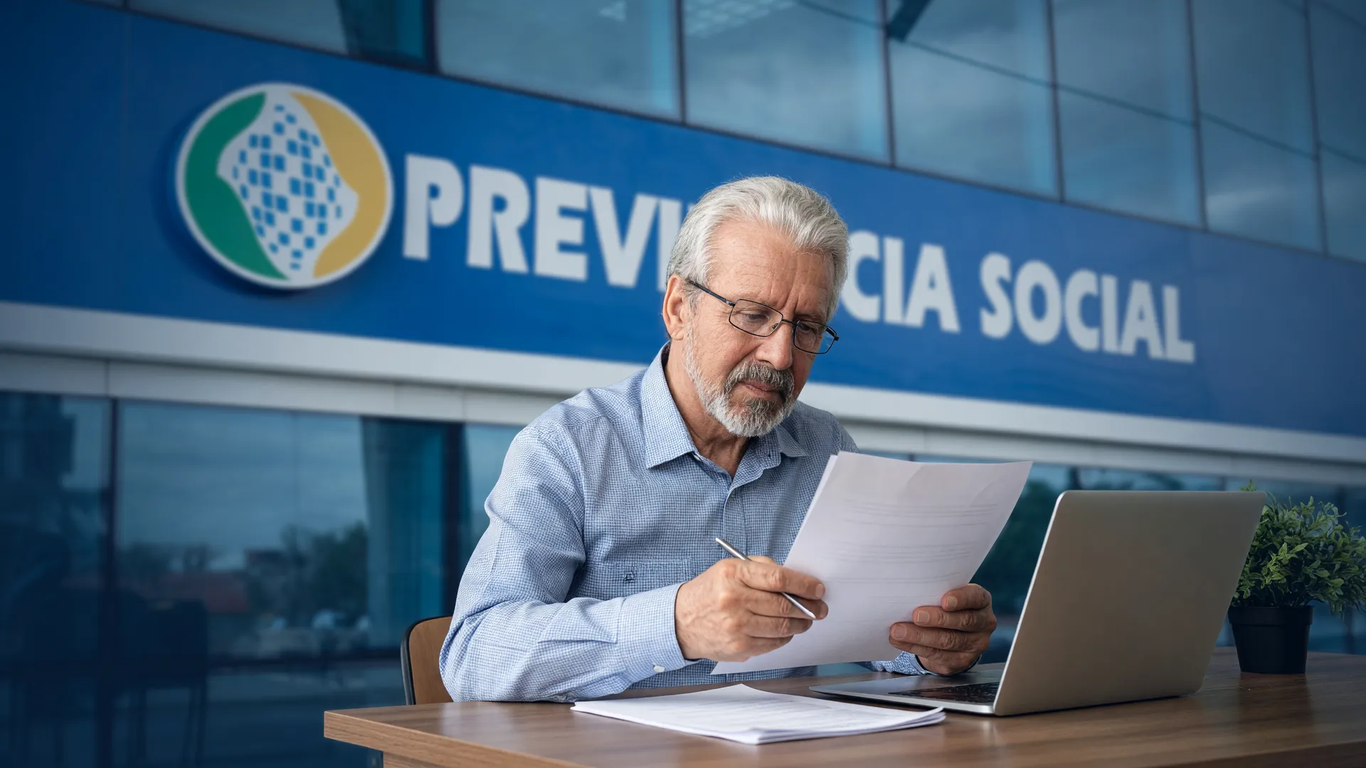 Aposentado analisa documentos enquanto a espera por benefício do INSS pode durar até 8 meses