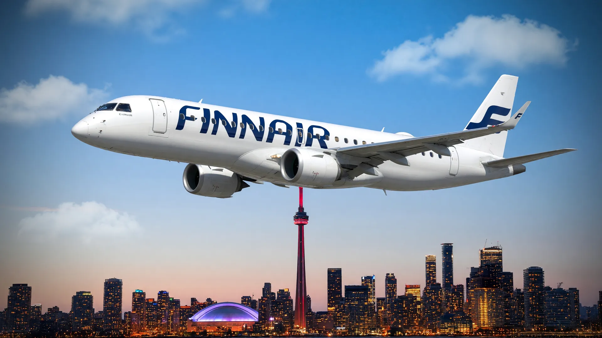 Jato Embraer E195-E2 em voo rumo ao Canadá, representando o financiamento BNDES exportação Embraer