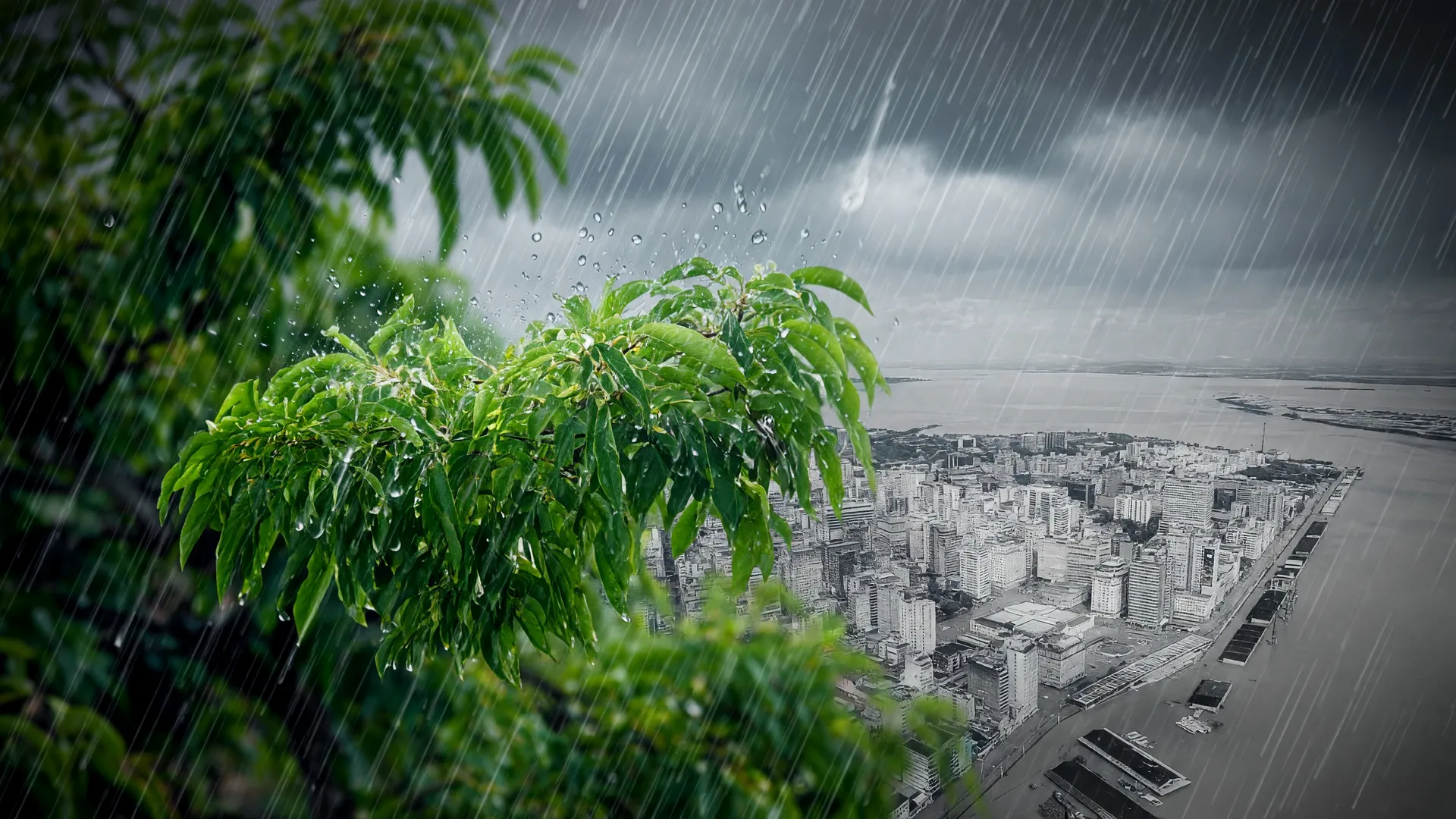 Frente de rajada com ventos fortes ameaça Sul e Sudeste com chuva diagonal intensa e inundação urbana