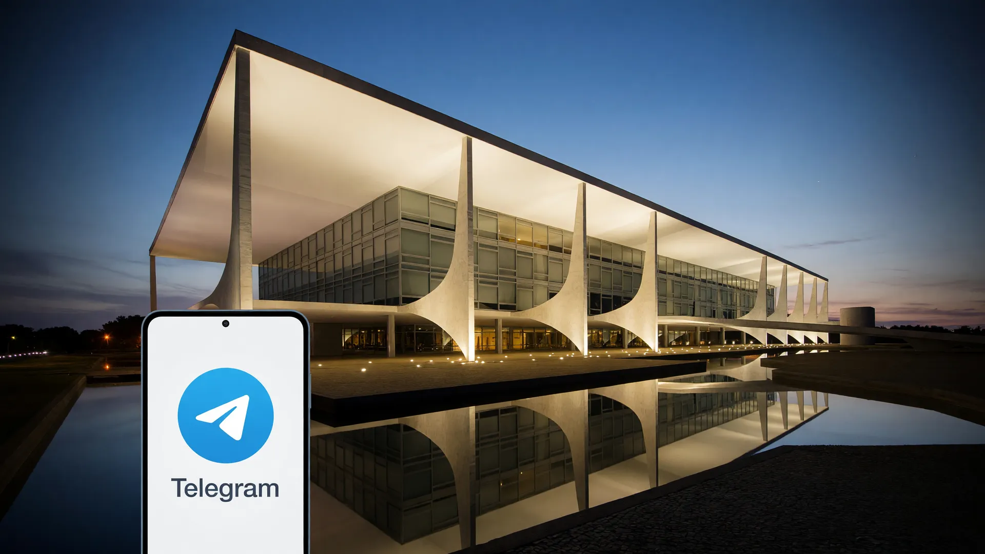 Palácio do Planalto à noite e Telegram: grupo planejava explodir Planalto em ataque neonazista