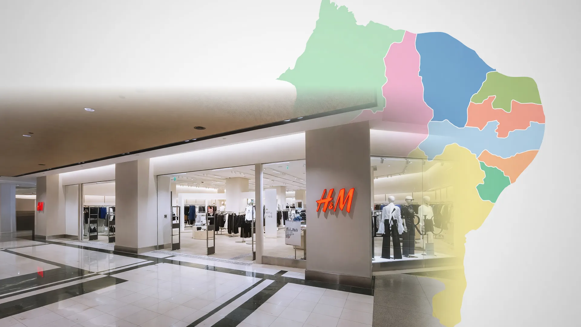 Fachada de loja H&M com mapa do Nordeste ao fundo, simbolizando H&M abre lojas no Nordeste