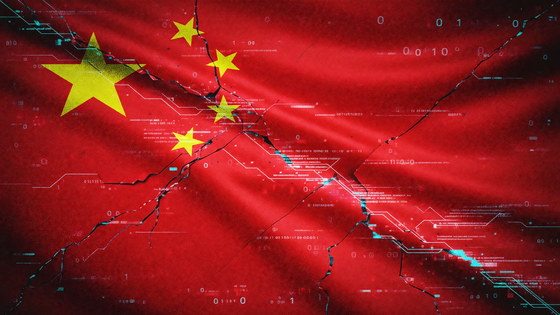 Bandeira da China com efeito digital, remetendo a IA chinesa escapa de sandbox em teste de segurança