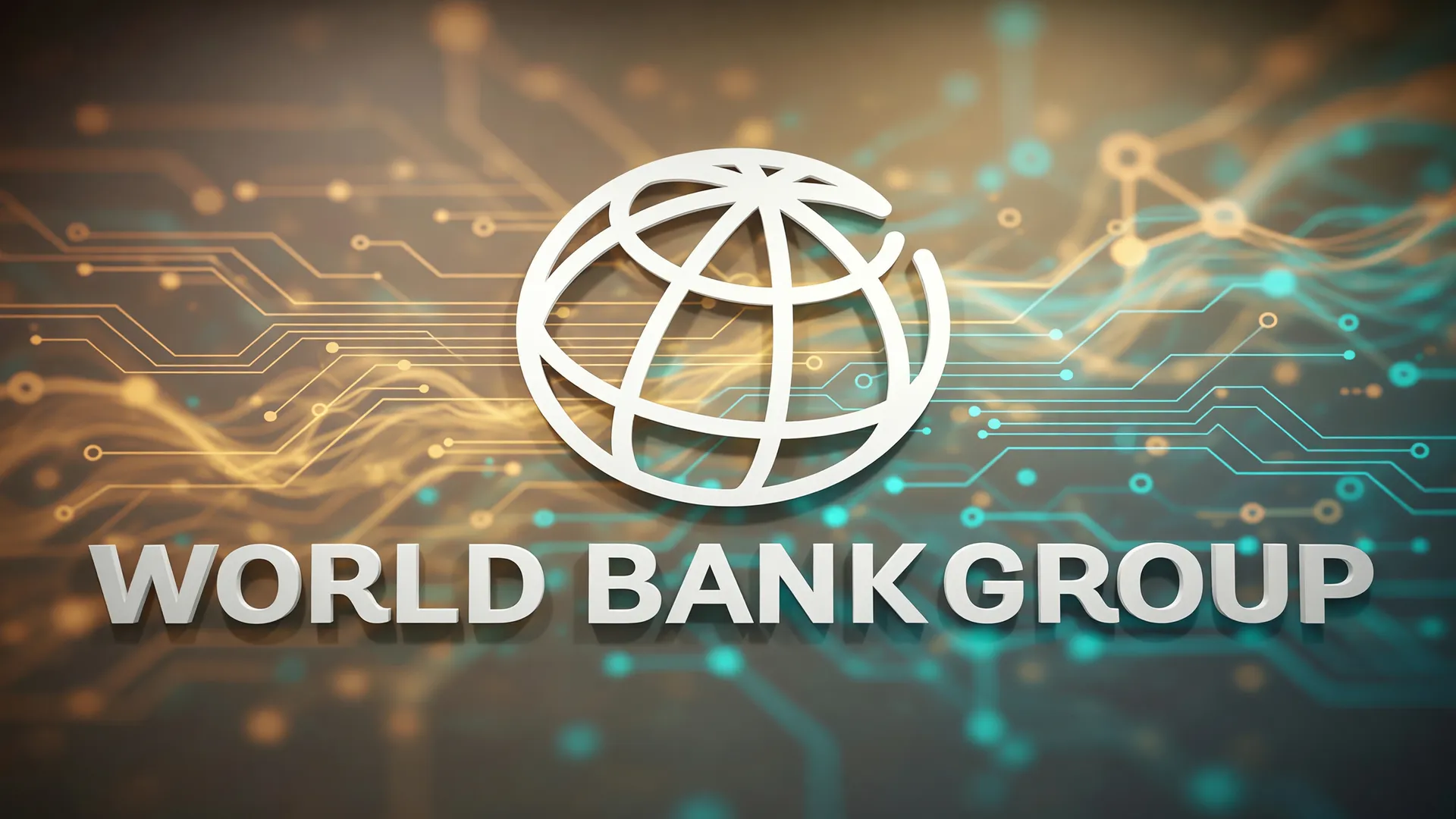 Sinalização 3D do Banco Mundial em ambiente digital, evocando a IA em países em desenvolvimento
