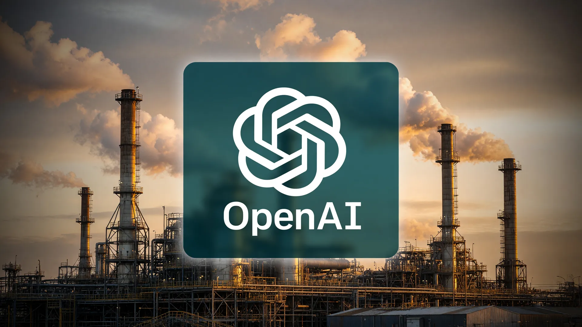 Complexo industrial brasileiro ao entardecer com logotipo da OpenAI, simbolizando a IA no PIB do Brasil