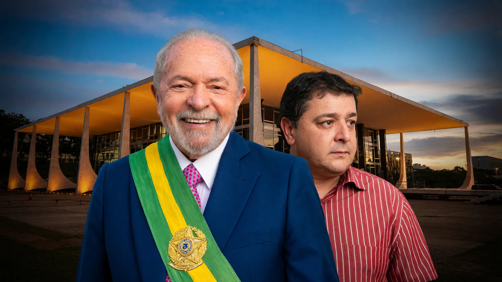 Lula e Lulinha com o STF ao fundo, em meio aos inquéritos contra Lulinha no STF e tensão institucional