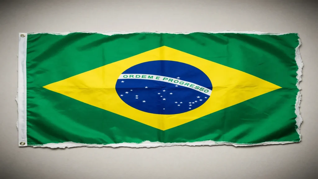 Bandeira do Brasil em composição editorial que simboliza o investimento em saneamento básico no país