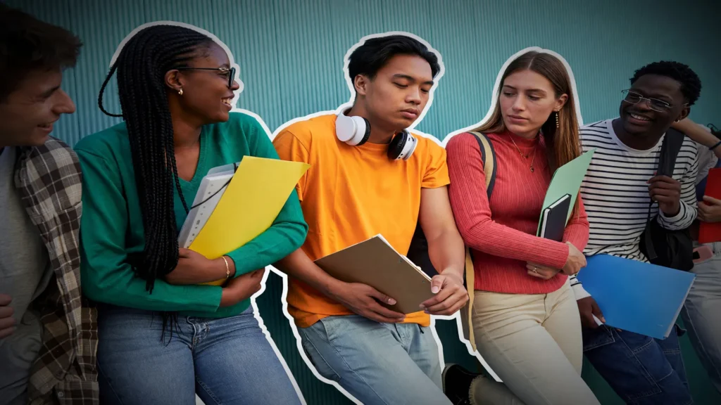 Jovens que trabalham e estudam no Brasil, com diversidade racial, representando desafios de renda e oportunidade