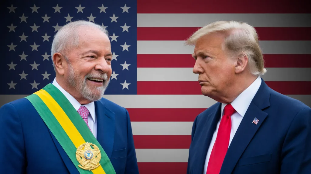 Montagem editorial com Lula e Trump frente a frente, simbolizando a ligação Lula Trump tarifaço EUA