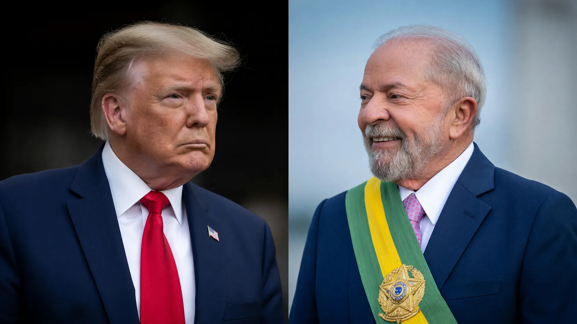 Lula e Trump em composição editorial sobre a lista de exceções ao tarifaço nas negociações Brasil-EUA