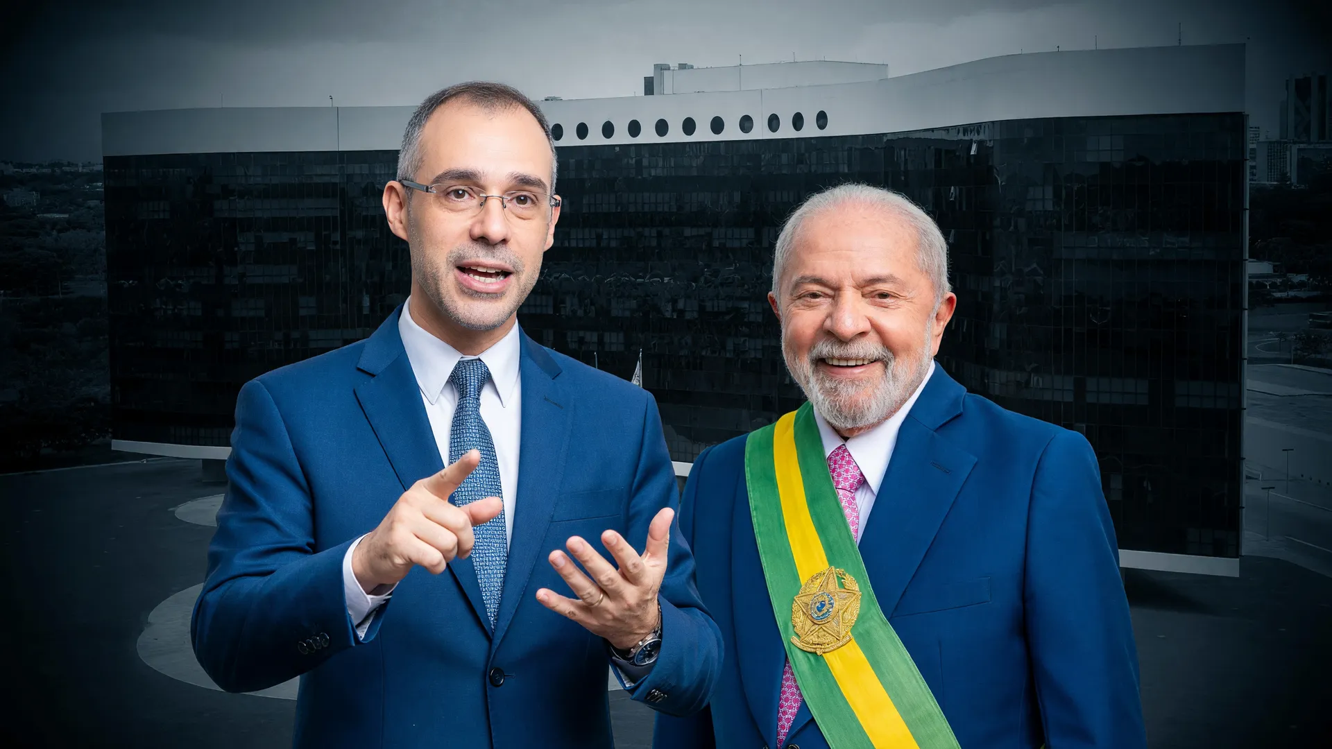 André Mendonça ordena retirada de discurso de Lula pedido de voto antecipado, com fachada do TSE ao fundo