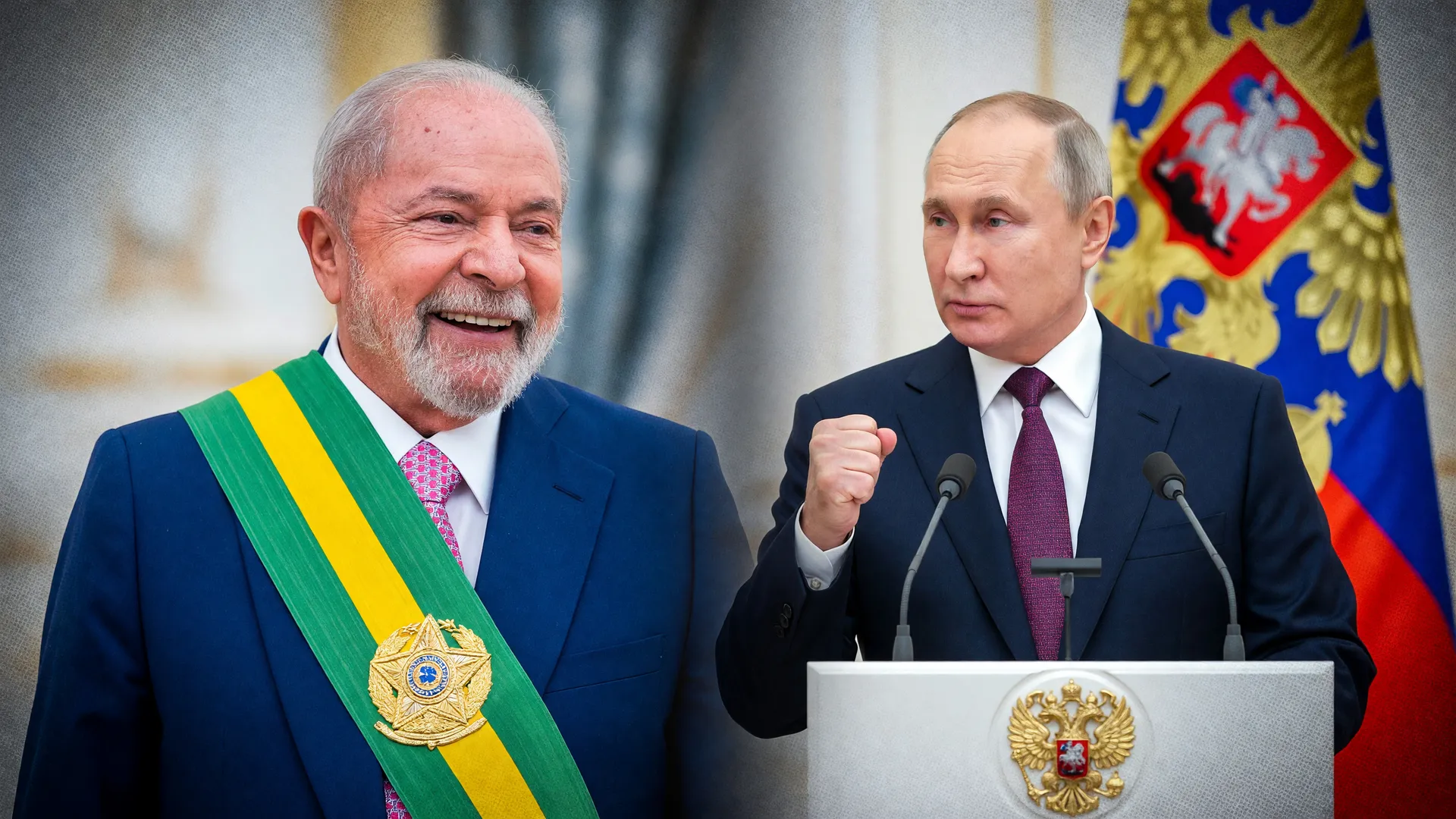 Lula e Putin em composição editorial sobre o telefonema e a guerra na Ucrânia