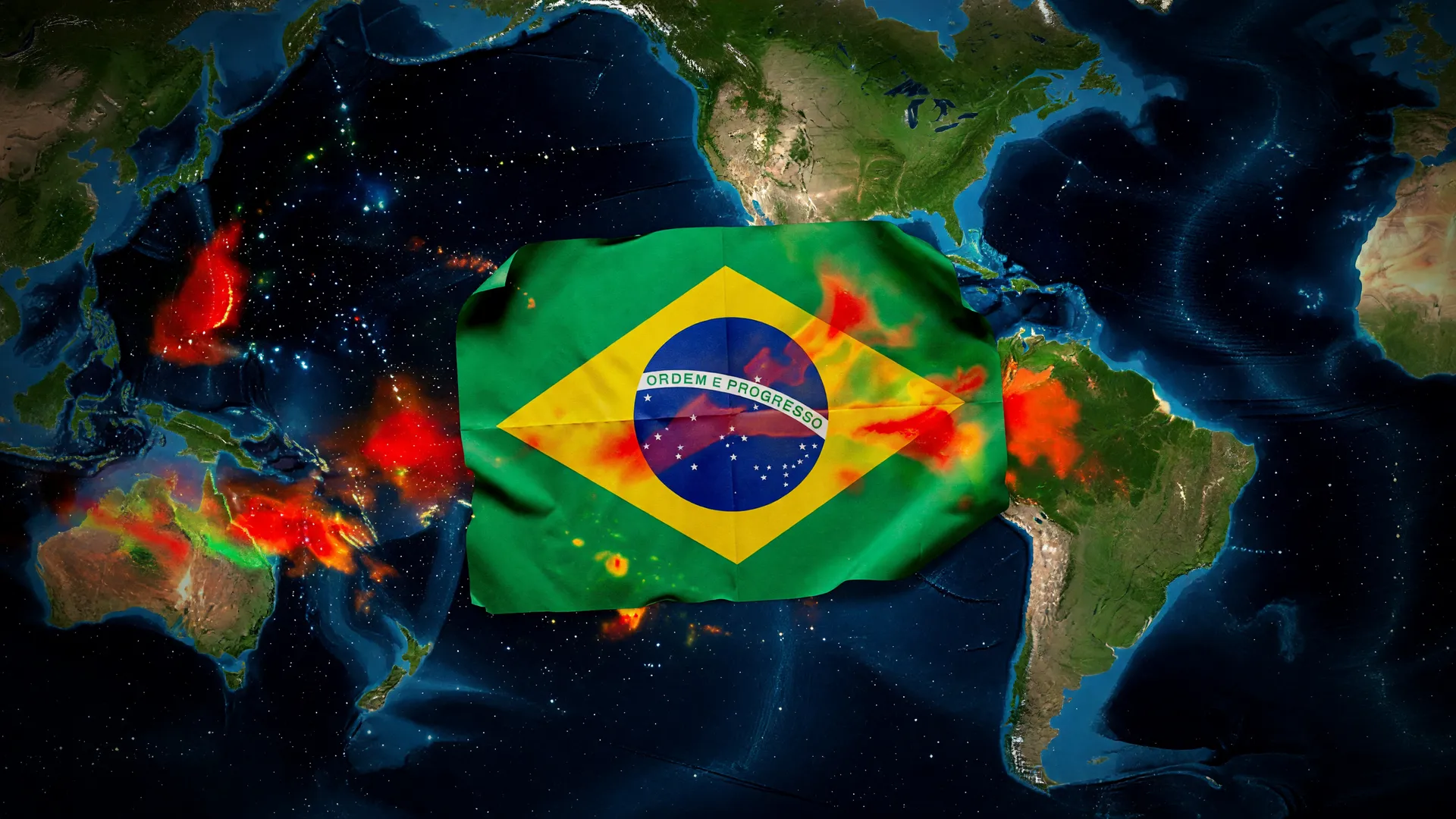 Mapa térmico do El Niño com anomalias em vermelho sobre o Brasil, representando as ondas de calor no Brasil