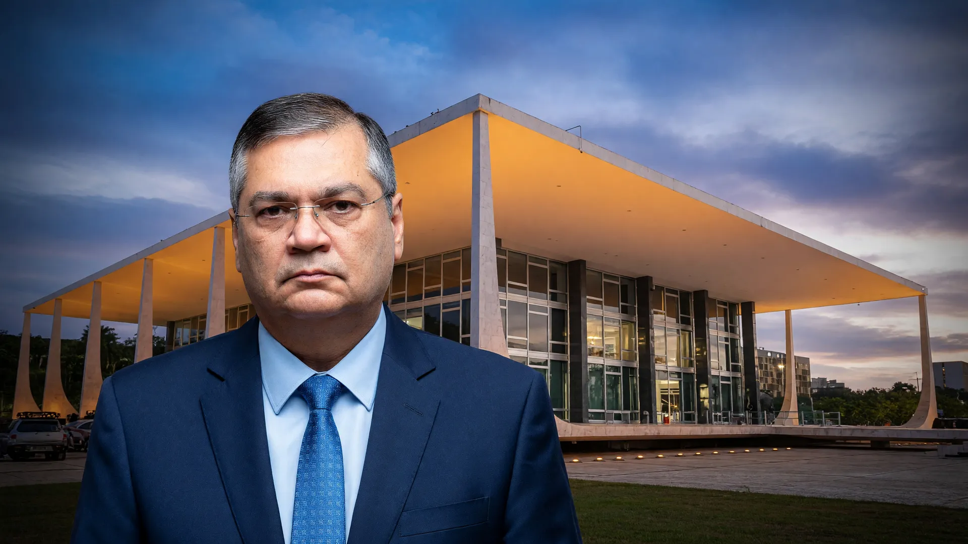 Flávio Dino e a reforma do Judiciário em composição editorial com o STF ao entardecer dramático