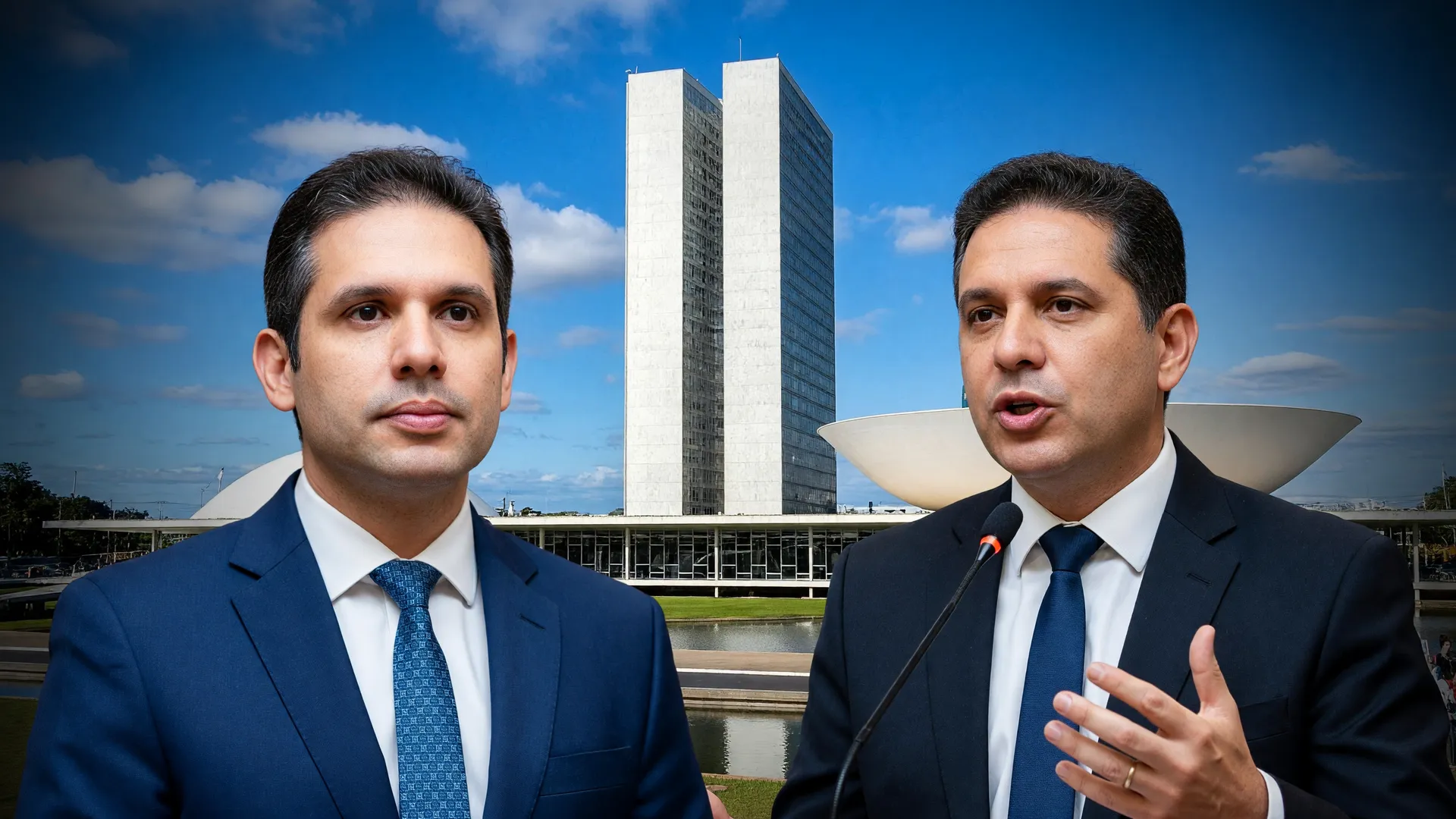 Hugo Motta e Davi Alcolumbre diante do Congresso no retorno do Congresso após recesso