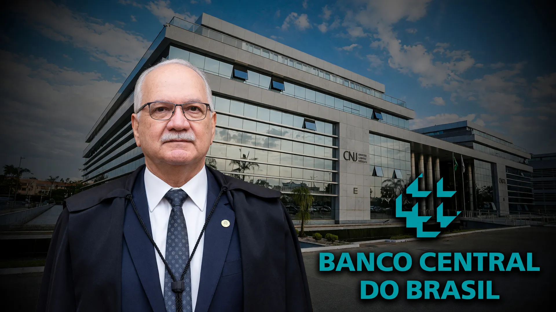 Edson Fachin ao lado das sedes do CNJ e Banco Central no lançamento do sistema de rastreamento de precatórios
