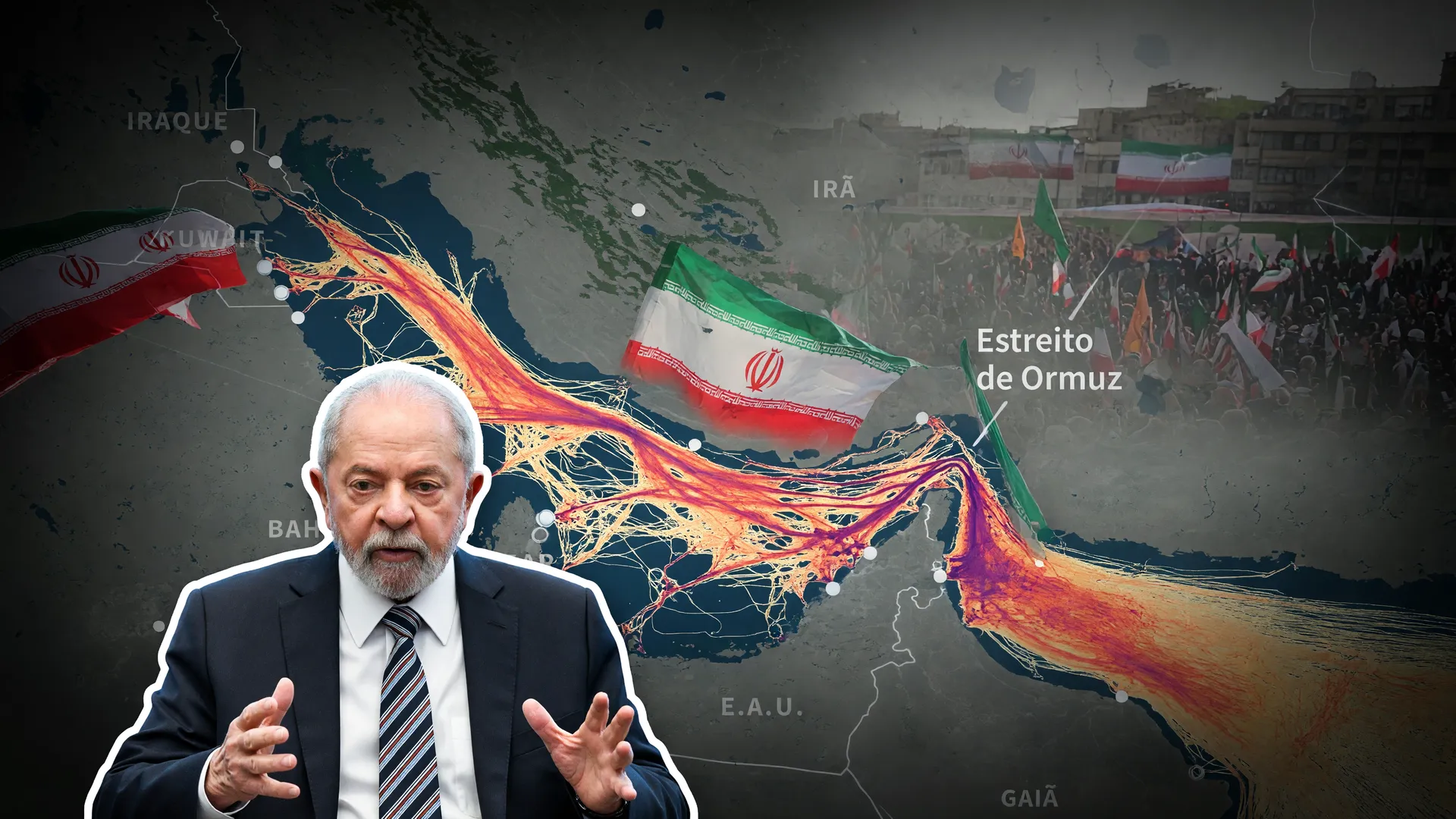 Mapa do Estreito de Ormuz e Lula ilustram subsídio fertilizantes guerra Irã no Brasil