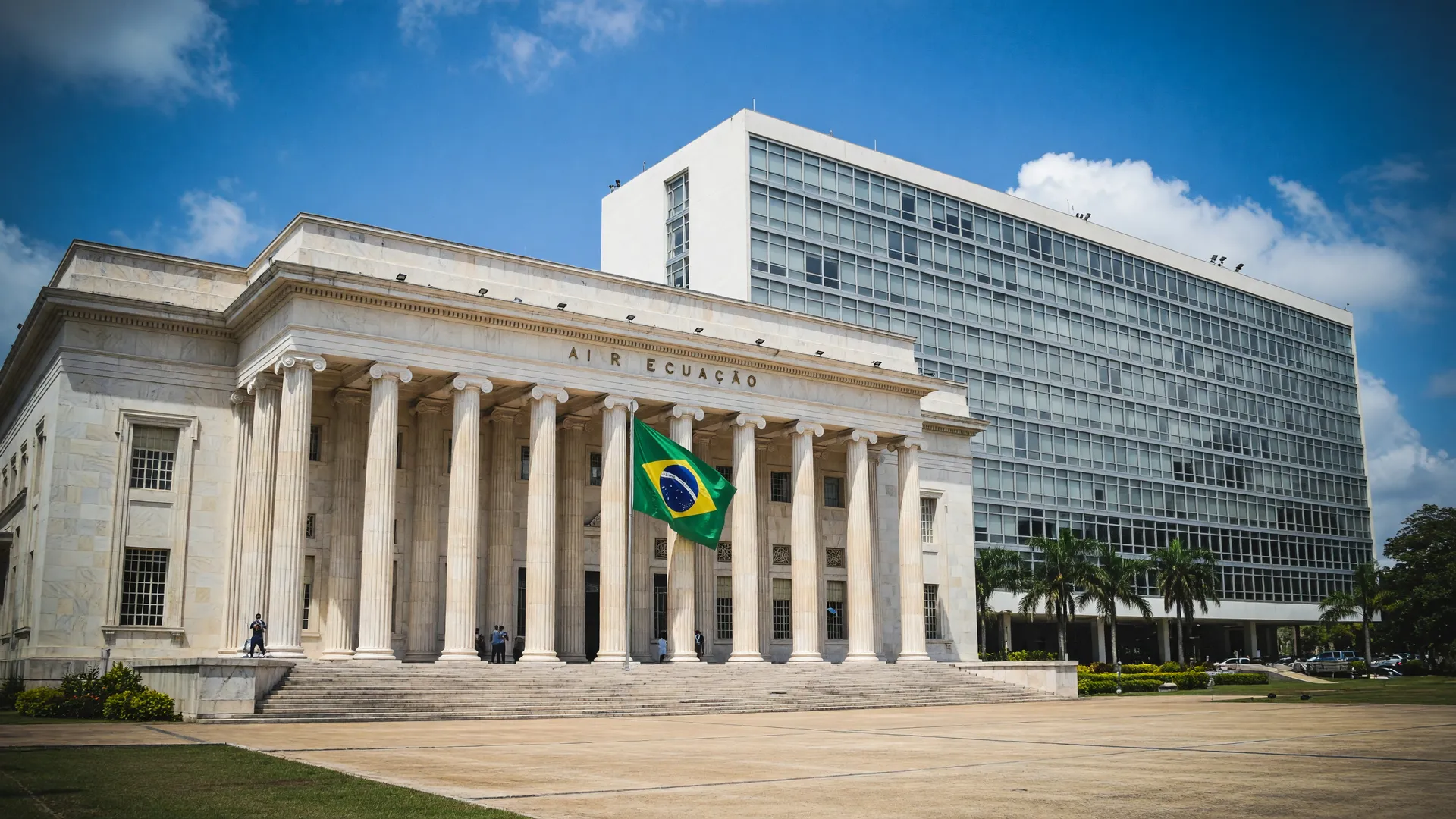 TCU fiscaliza cursos de medicina: fachadas do TCU e do MEC em composição editorial institucional