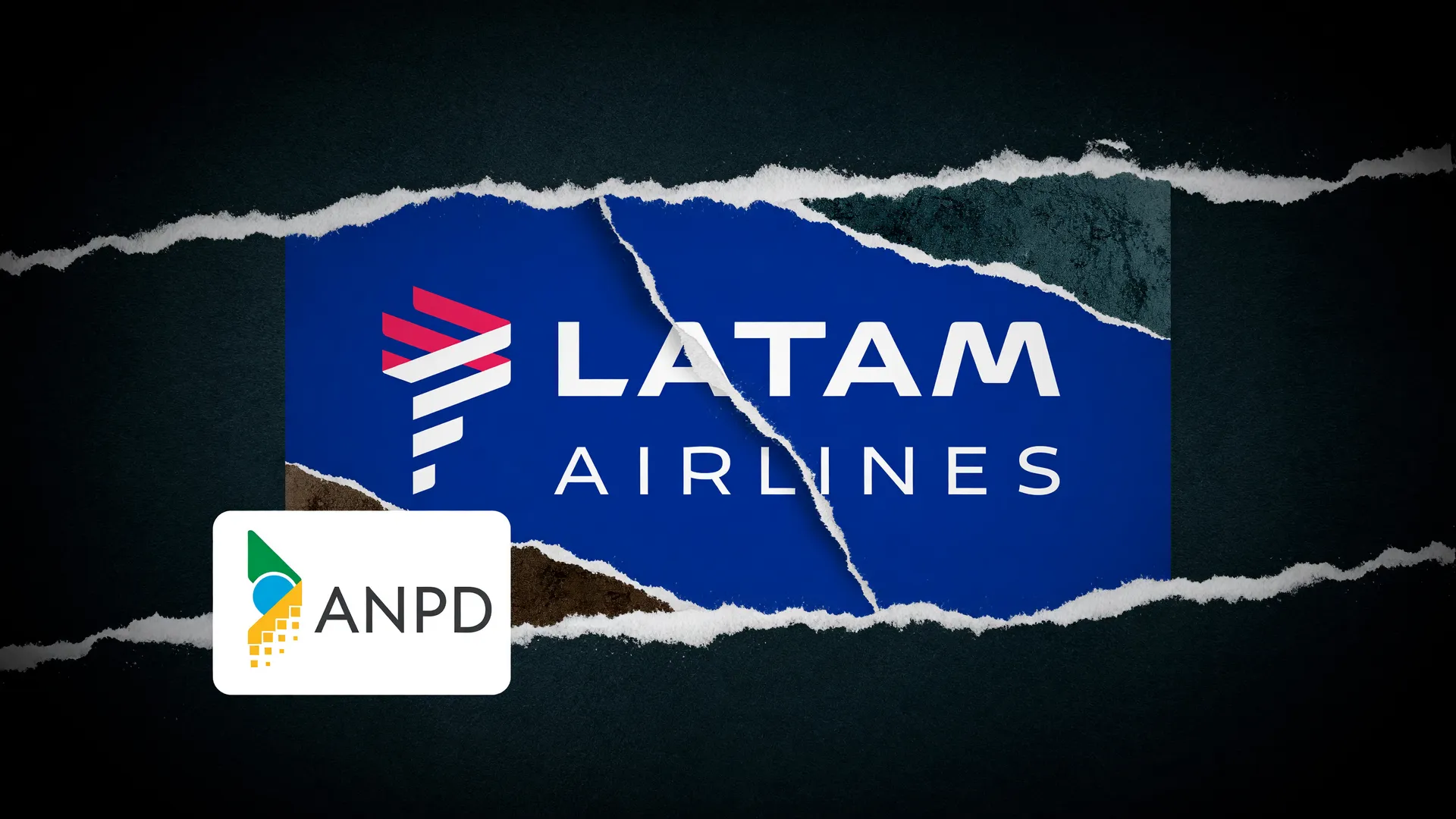 Logotipo da Latam em destaque com identidade da ANPD ao fundo, ilustrando vazamento de dados da Latam