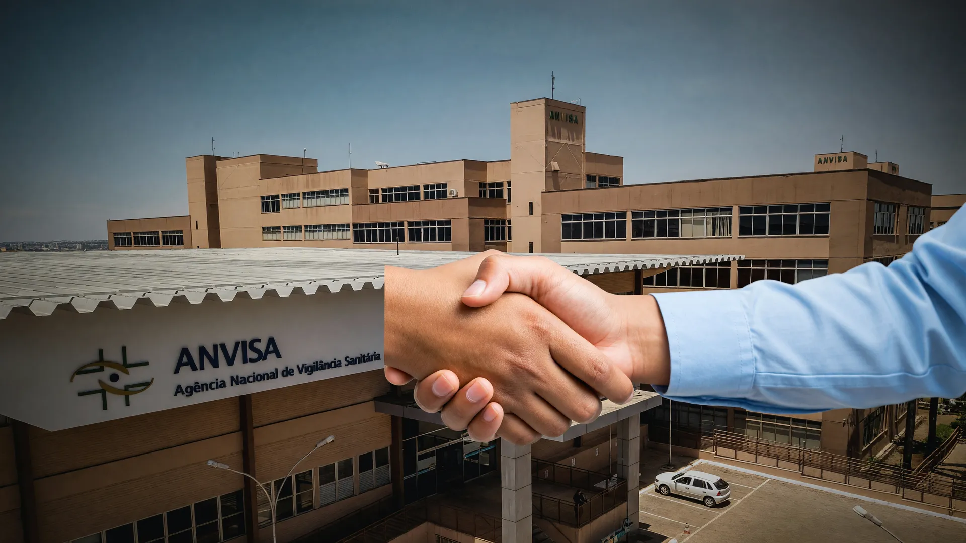 Anvisa suspende testes CAR-T após mortes: sede em Brasília ao fundo e paciente com profissional de saúde em destaque