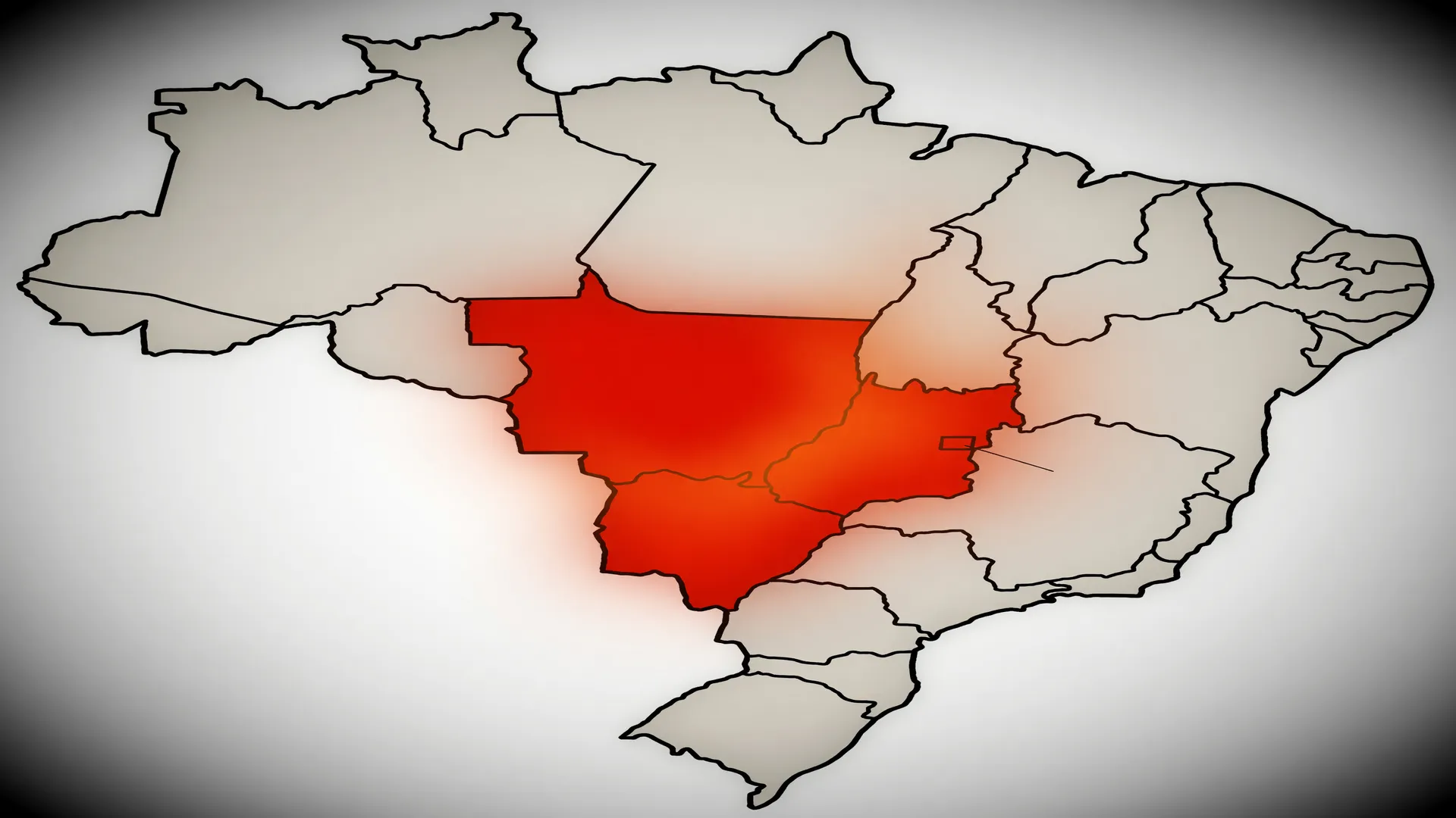 Mapa do Centro-Oeste em vermelho ilustra aviso vermelho onda de calor emitido pelo Inmet para oito estados