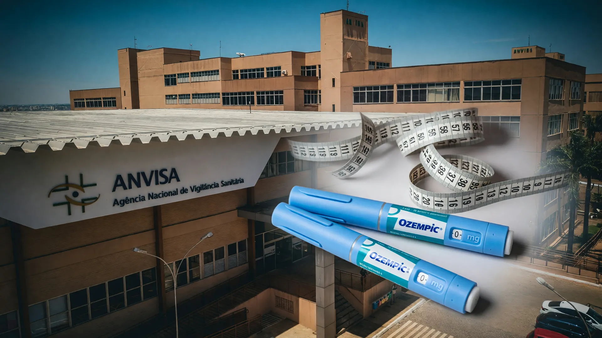 Anvisa proíbe berberina sem registro: fachada da sede em Brasília com caneta de emagrecedor injetável