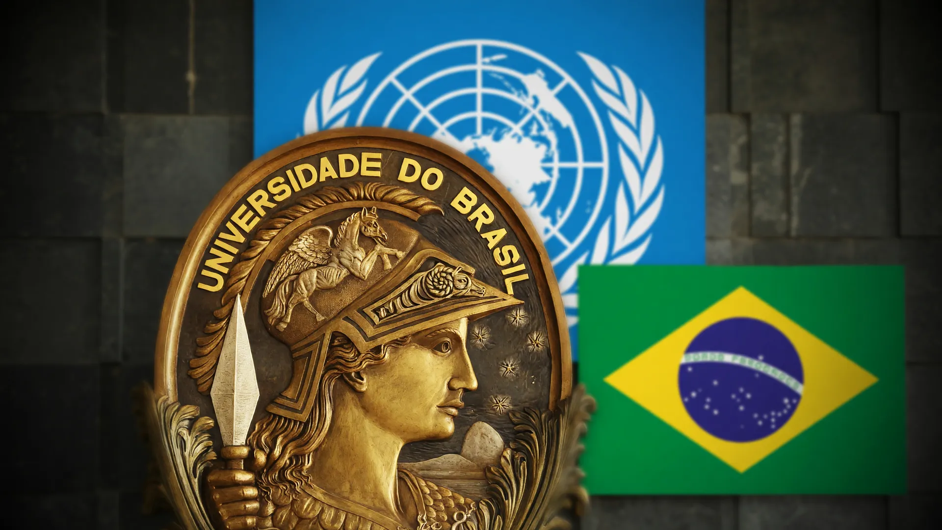 Símbolo da UFRJ ao lado do emblema da ONU representa a brasileira vice-diretora da Unesco