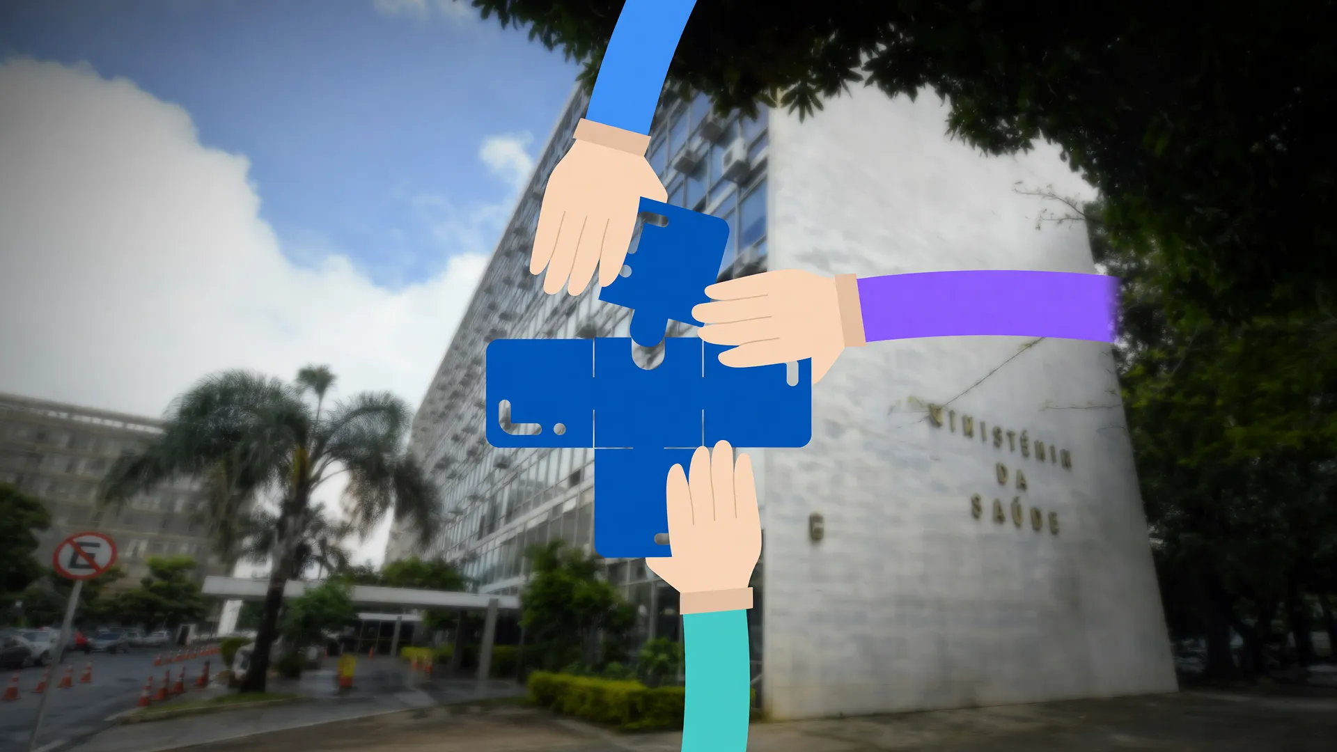 Sede do Ministério da Saúde ao fundo, simbolizando a busca ativa de apostadores para tratamento no SUS