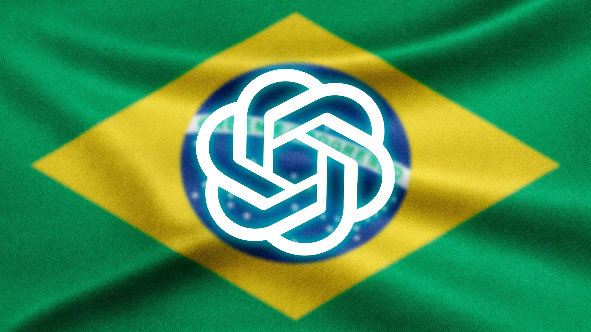 Logotipo da OpenAI sobre bandeira do Brasil, simbolizando o uso de chatbot de IA nas escolas brasileiras