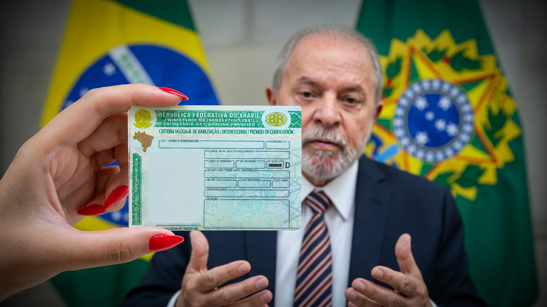 CNH vencida em destaque com prazo de renovação ampliado, ao fundo retrato oficial do presidente