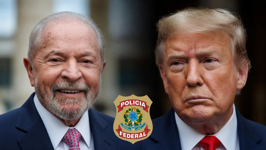 Crise diplomática trava a cooperação Brasil EUA crime organizado: retratos de Trump e Lula em oposição